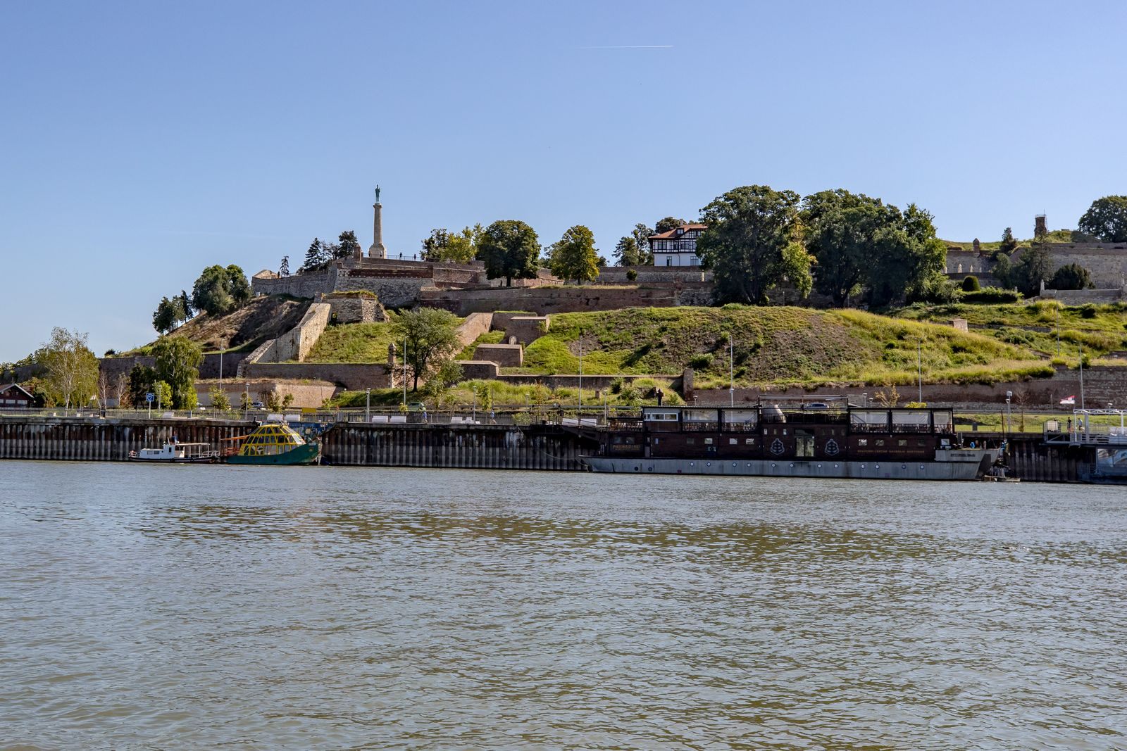 Kalemegdan Fortress walls above the Danube in Belgrade, Serbia
